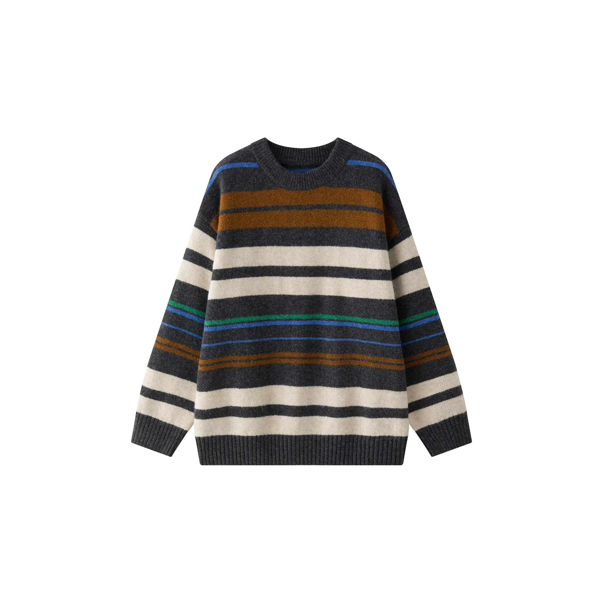 Винтажный свитер большого размера в полоску с круглым вырезом джемпер пуловер