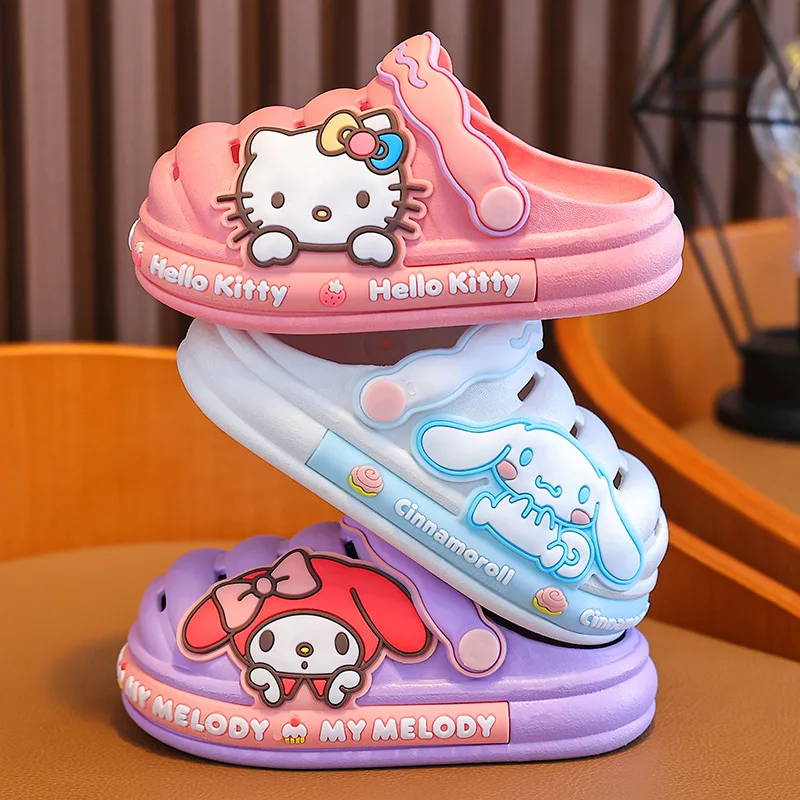 

New Kawaii Sanrio Hello Kitty My Melody Children Slippers 2023 Summer Cute Cartoon Cinnamorroll Kids Shoes Boys and Girls Gift
