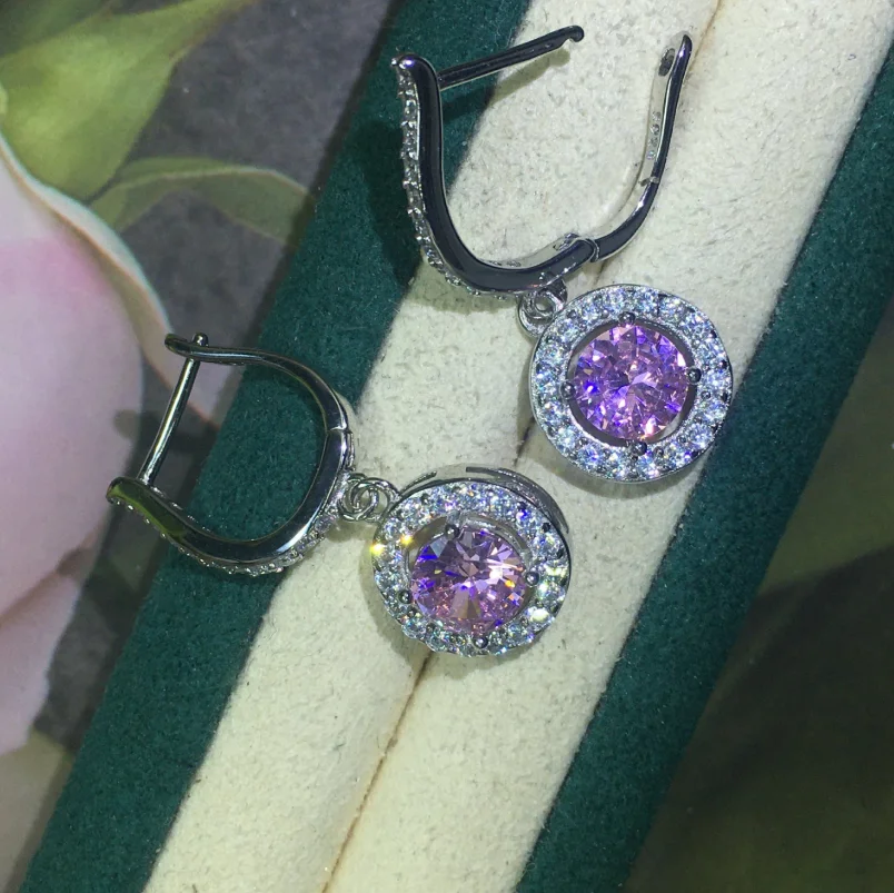 

ANGLANG Luxury Round CZ Dangle Earrings Women White/Blue/Pink/Yellow Simple Elegant Earrings Wedding Trendy Jewelry