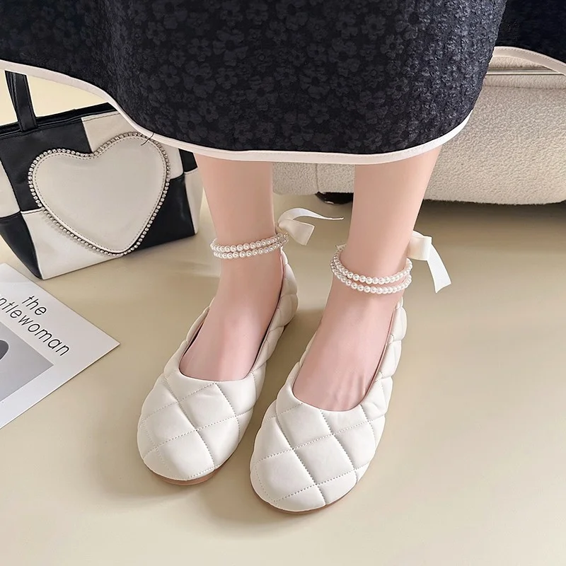 

2023 Hot Sale Women's Shoes Mary Jane Women's Flats Shallow Mouth Daily Flats Women Pearl Buckle Strap Shoes Ladies Zapatos