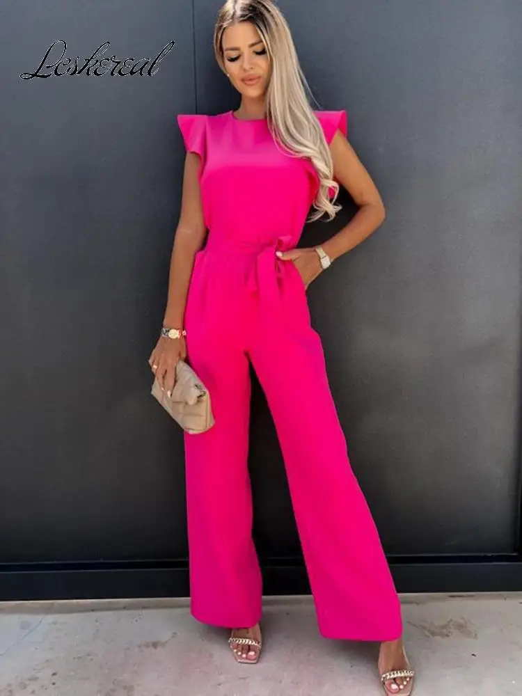 

Женский Облегающий комбинезон на завязках, элегантный однотонный комбинезон прямого типа с оборками, офисные комбинезоны, лето 2023