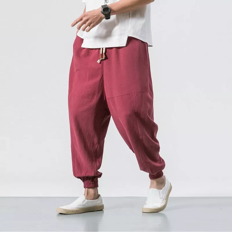 

New in Men‘s Jogging Pants Streetwear Loose Casual Cotton Linen Trouser Man 2022 Harem Pants Haraju d Men Sweatpants 5XL traps