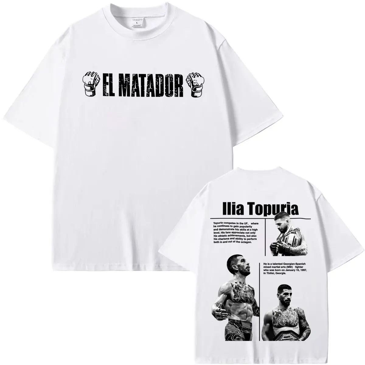 Фото Футболки Ilia Topuria El Matador La Leyenda Merch для мужчин и женщин, готические футболки в стиле Харадзюку, повседневные хлопковые футболки оверсайз №4
