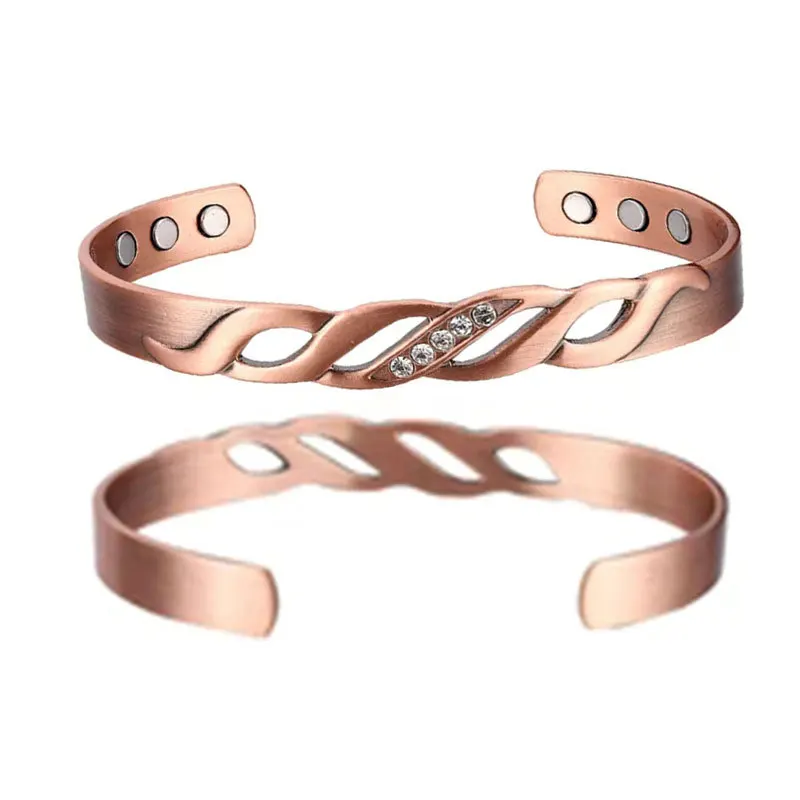 

Hollow Out Inlaid Zircon Therapeutic Magnetic Adjustable Open Bangle Women Fashion Design Bracelet 2022 New Arrival Wholesale