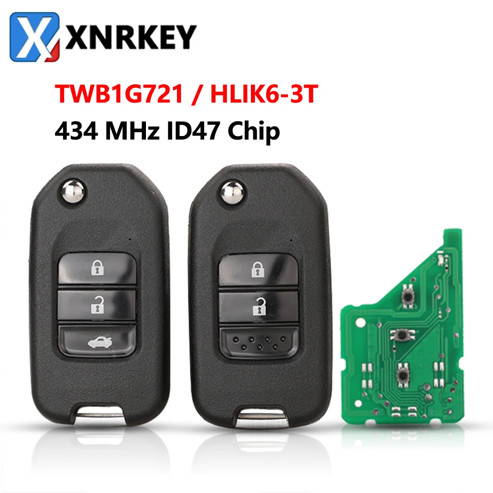 XNRKEY Remote Key 2/3B for Honda Civic Accord City CR-V Jazz XR-V Vezel HR-V FRV Spirior JADE 433MHz HLIK6-3T / TWB1G721 Car Key