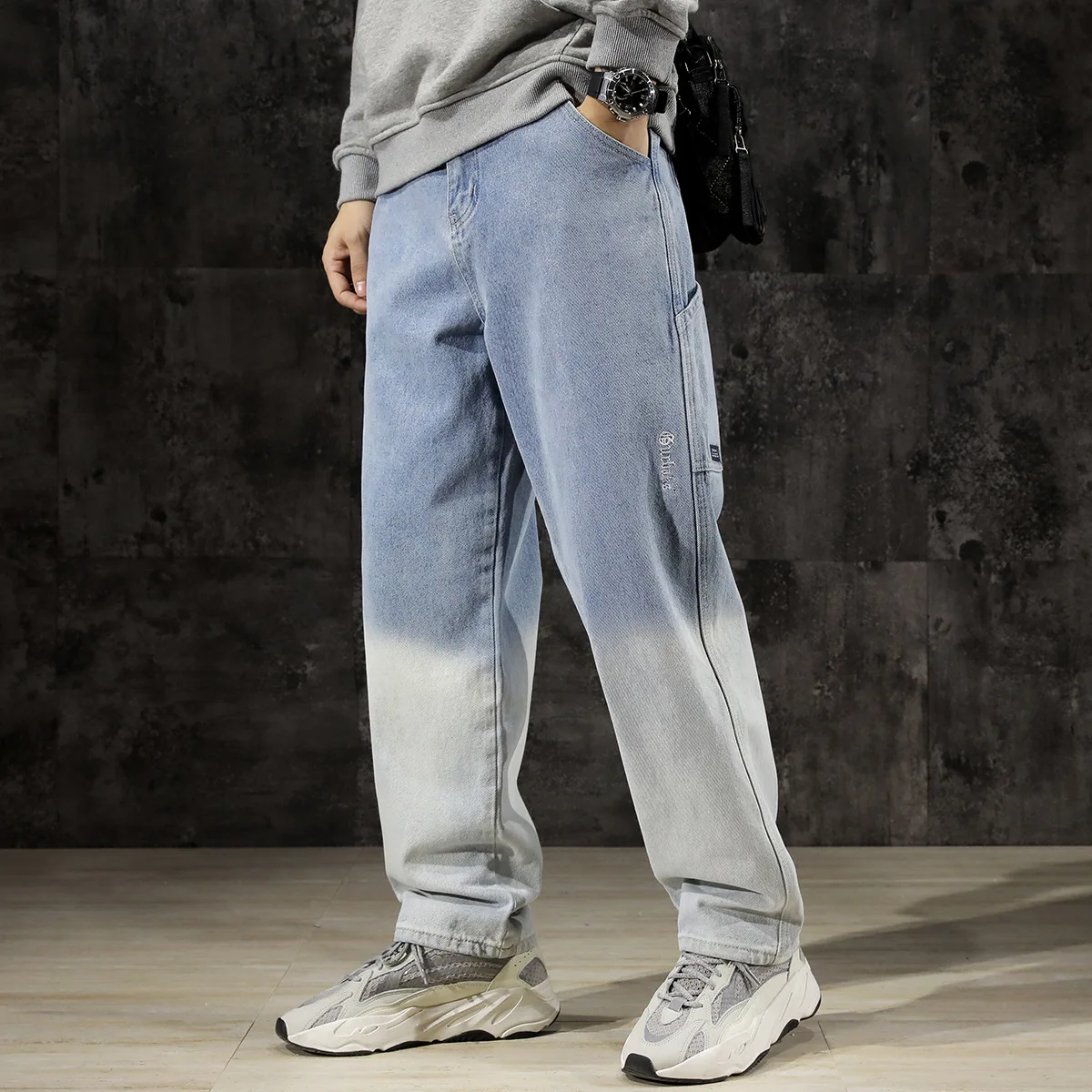 5XL 100% Cotton Jeans Men Large Size Loose Straight Leg Fall/winter Thickened Wide Leg Pants Trend Dad Casual Pants Style Men