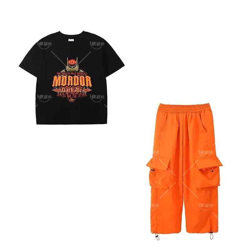 Детские джазовые танцевальные костюмы в стиле хип-хоп Оранжевая Куртка топ