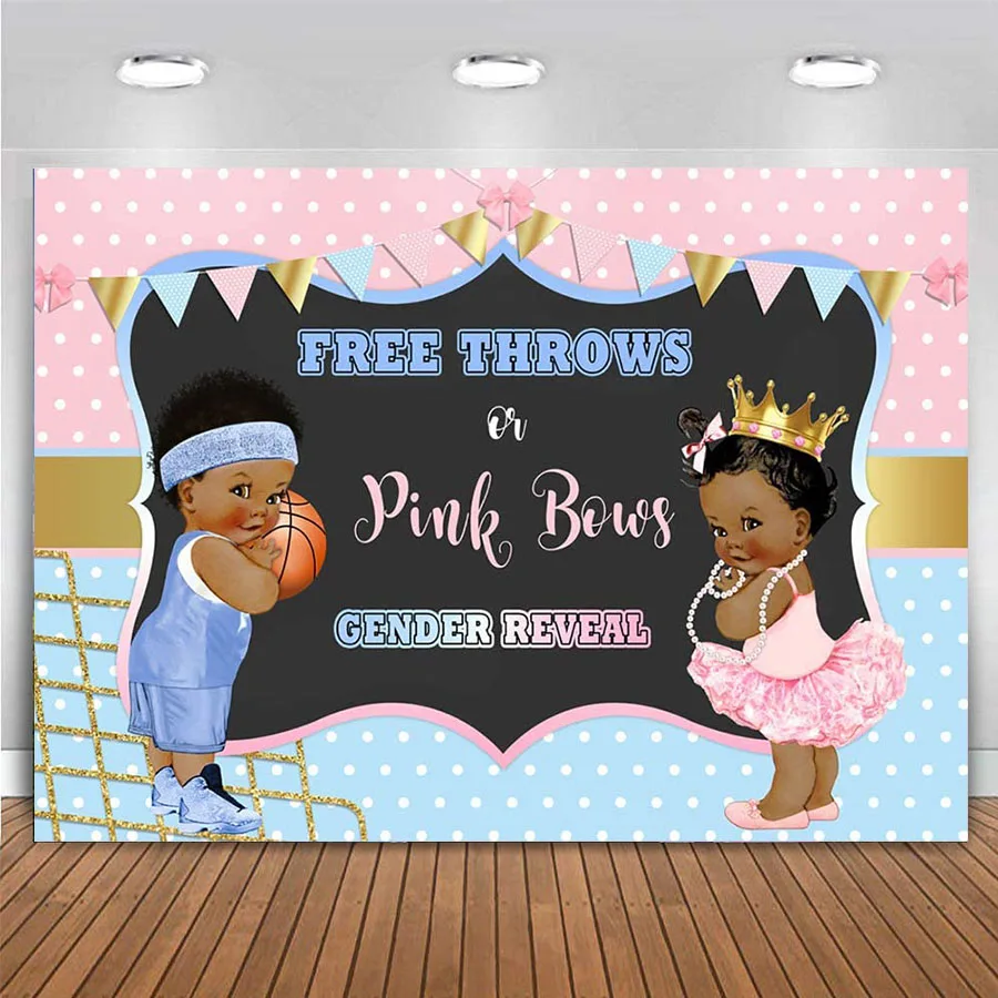 

Free Throws or Pink Bows Gender Reveal Photography Backdrop Royal Boy or Girl Basketball or Ballet Baby Shower He or She Party