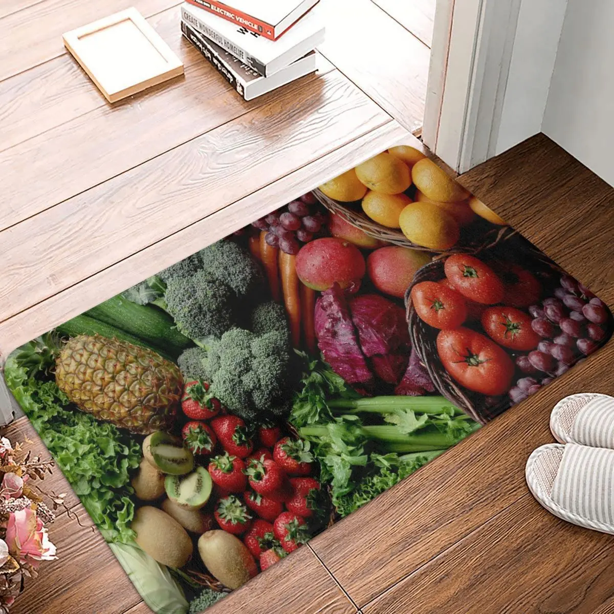 

Напольный коврик для кухни, нескользящий ковер из полиэстера с принтом для фруктов и овощей, для ванной комнаты, здорового образа еды