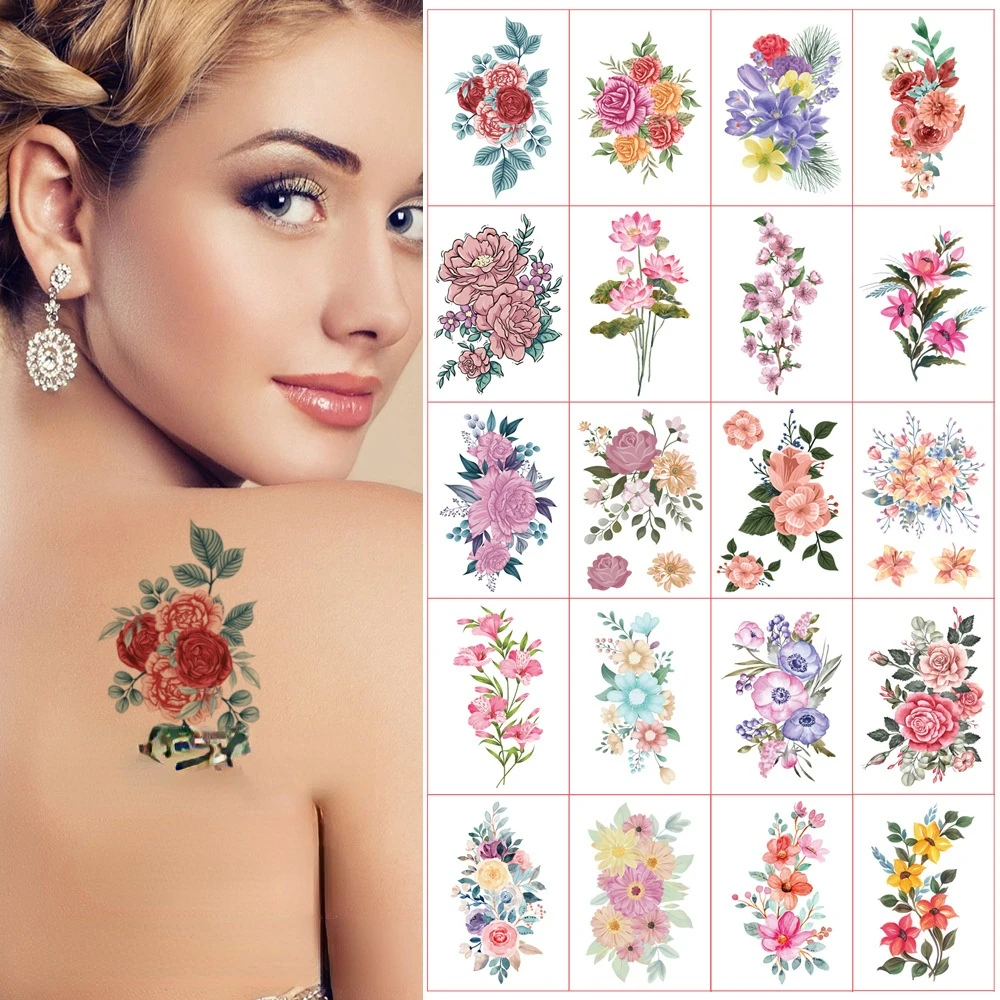 

12pcs Temporary Tattoo Watercolor Flower Waterproof Sticker Fashion Pretty Arm Chest Men Women Body Art Fake Tattoos Decals