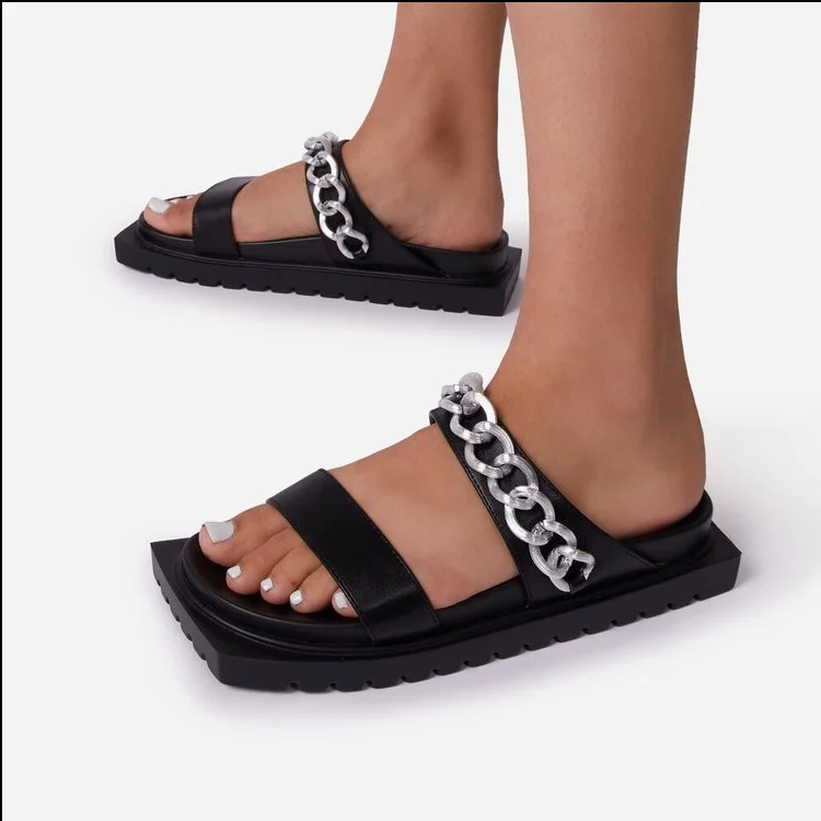 

Woman Sandals 2022 Ladies Flat Shoes Fashion Chain Open Toe Casual Non-slip Woman Comfortable Sandals Female New Large Size35~43