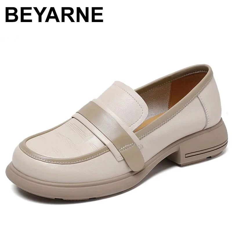 

2023 Women Shoes Spring Shallow Slip-On Loafers Ladies Mixed Colors Genuine Leather Soft Comfort Square Heel Loafers
