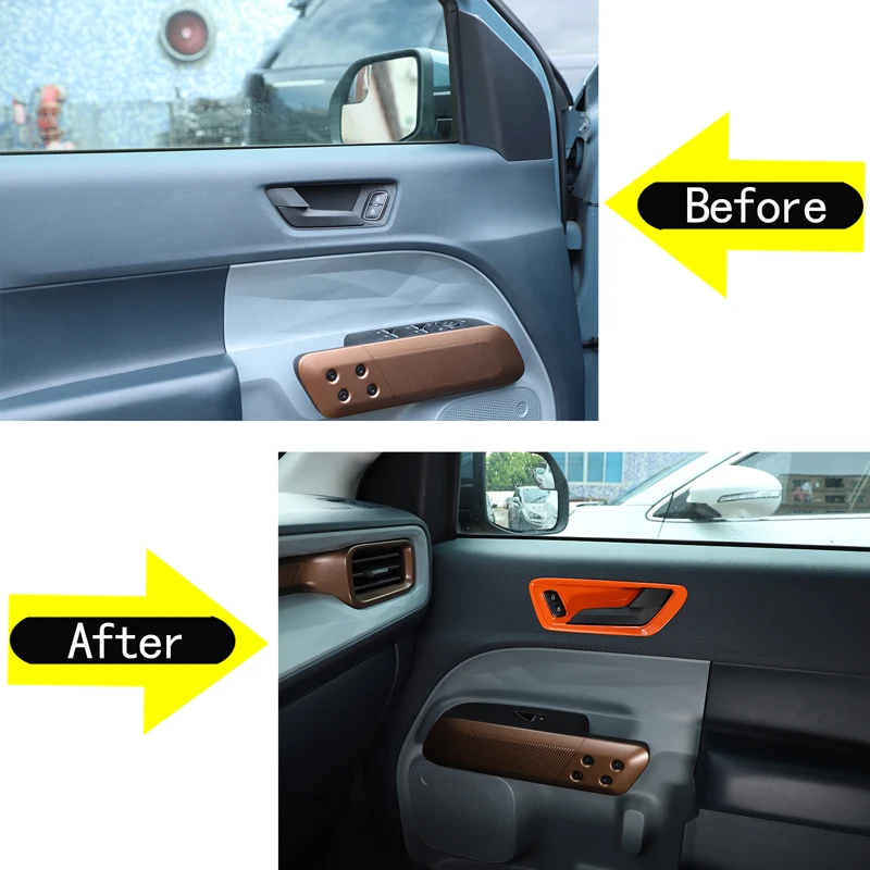 

For 2022 Ford Maverick ABS Orange Car Inner Handle Frame Cover Sticker Car Interior Protection Accessories 4Pcs