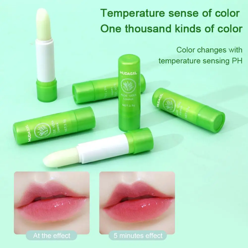 

Natural Aloe Vera Moisturizing Lip Balm Temperature Fade Nourish Lips Changing Long Lasting Lipstick Care Lines Color Lips B9B7