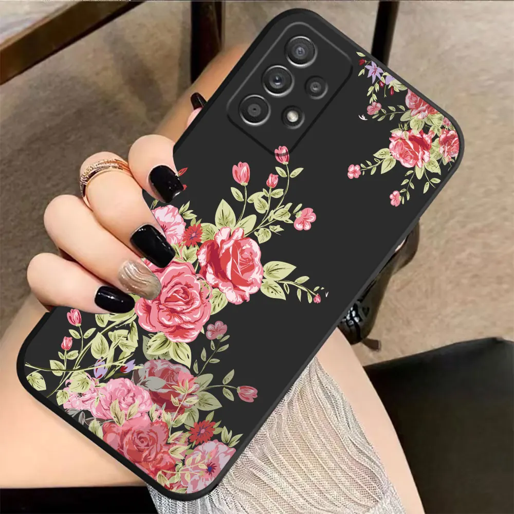 Case For Samsung Galaxy A91 A14 A73 A72 A71 A53 A52 A51 A42 A33 A32 A22 A21S A12 A715F A52S A22S 4G 5G Case Pretty Pink Flowers