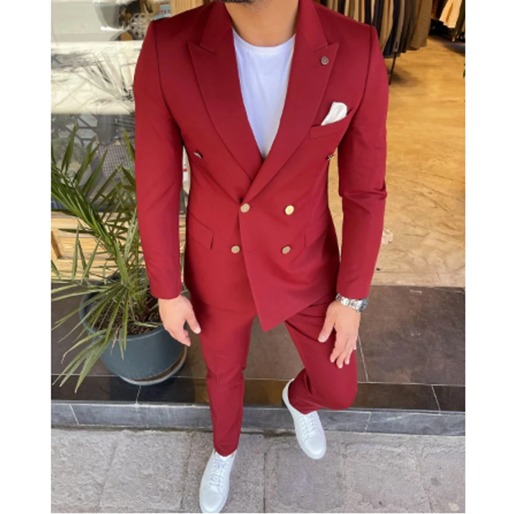 Jacket+Pants Fashion Luxury Custom  Men Suit Slim Fit Groomsmen Swallowtail For Wedding Dress Dinner Beach Party Sets
