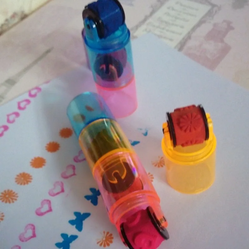 

Baby 3/6 Pcs Colorful Learning Stamp Seal Preschool Funny Toy Learning Cartoon DIY Wheel Drawing Tool for Kids Ink Pad Gifts