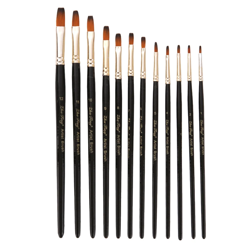 

12 Pcs Two-tone Nylon Brushes Wood Handle Brushes Artist Brush