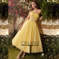 yellow boat neck ankle length evening dresses formal prom gowns customizable colors abendkleider vestidos de gala for women 2022