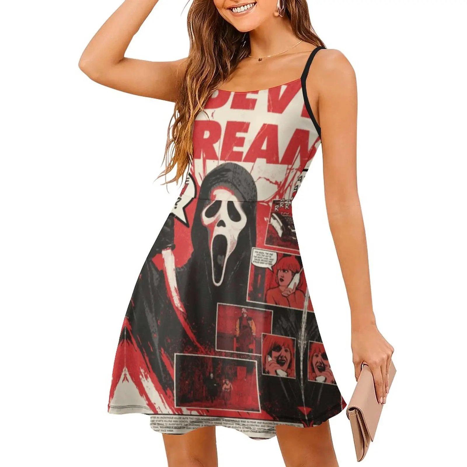 

Sexy Woman's Gown Suspender Dress Wazzup Scream What's Your Favorite Scary Movie Women's Sling Dress Funny Graphic Clubs Humor