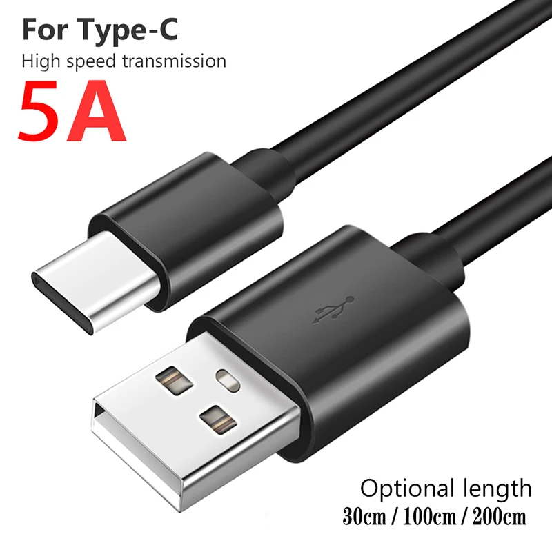 

5A USB Type C Cable for Samsung S20 S21 Xiaomi POCO Fast Charging Wire Cord USB-C Charger Mobile Phone USBC Type-C Cable 2m/1m