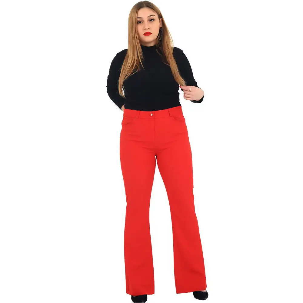 Fierte Women Plus Size Pants Rg1221Pv Fabric High Waist Wide Trotting Zipper Closure Button Spring Summer Casual