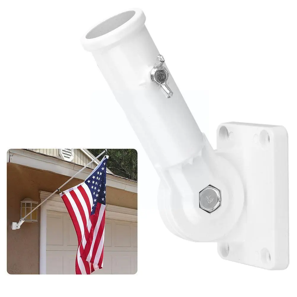 Aluminum White Adjustable Wall Mount Flagpole Holder Shelf Proof Stand Heavy Flag Bracket Street Rust Base Duty Lamp Coated