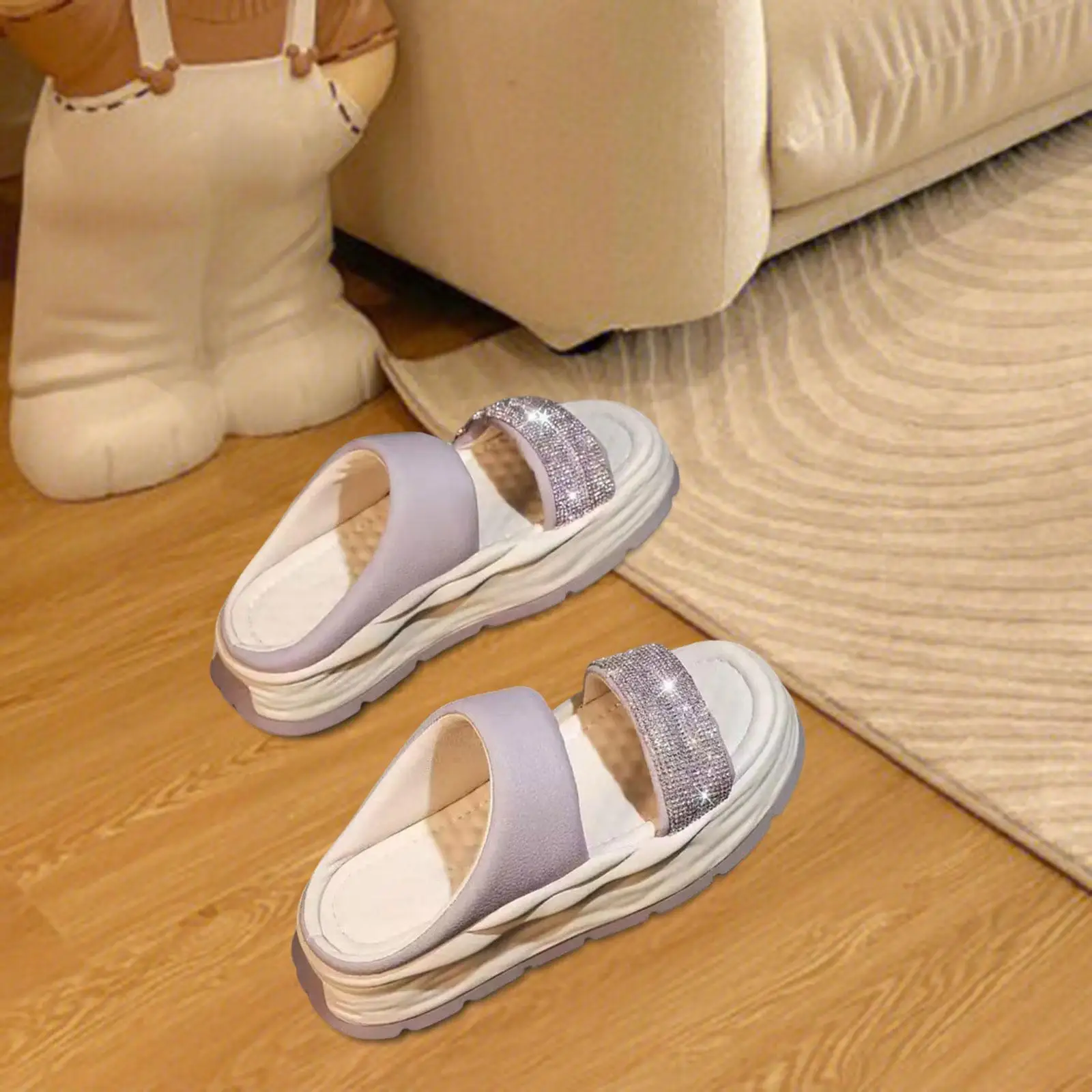 

Women's Slide Sandals Fashion Thick Sole Sequins Nonslip Lightweight Flat Shoes Beach Sandals for Street Bathroom Outdoor Summer