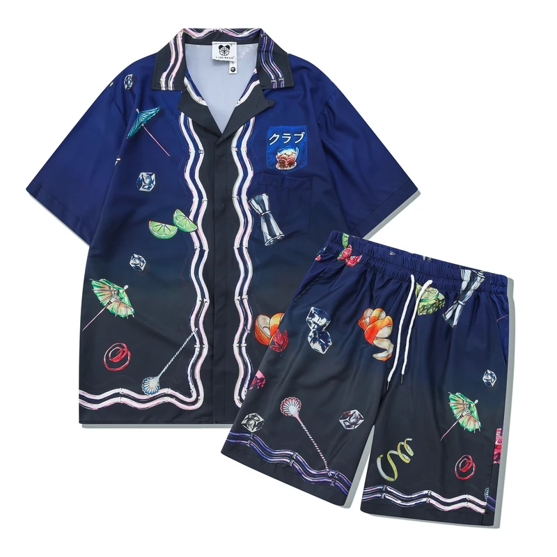 

Summer Two Pieces Y2 K Man Set Hawaiian Shirts and Shorts Oversized Beach Clothes Harajuku Casual Loose Unisex Tracksuits