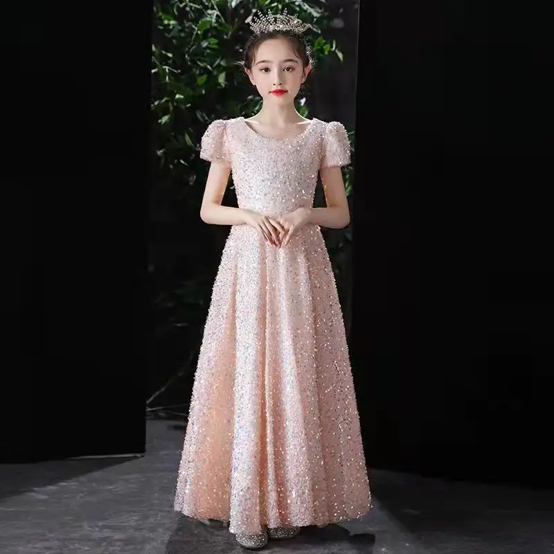 

Платье для девочек на свадьбу, вечеринку, официальная детская одежда, модное элегантное вечернее гостевое платье, длинные платья с блестками, красная юбка-годе