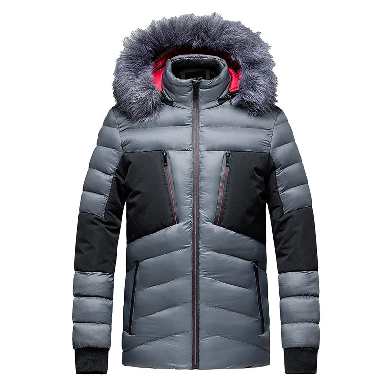 

Comfort Men's New Fashionable Warm Hooded Cotton Clothes Removable Hooded Wool Collar European and American Coat Cotton Clothes