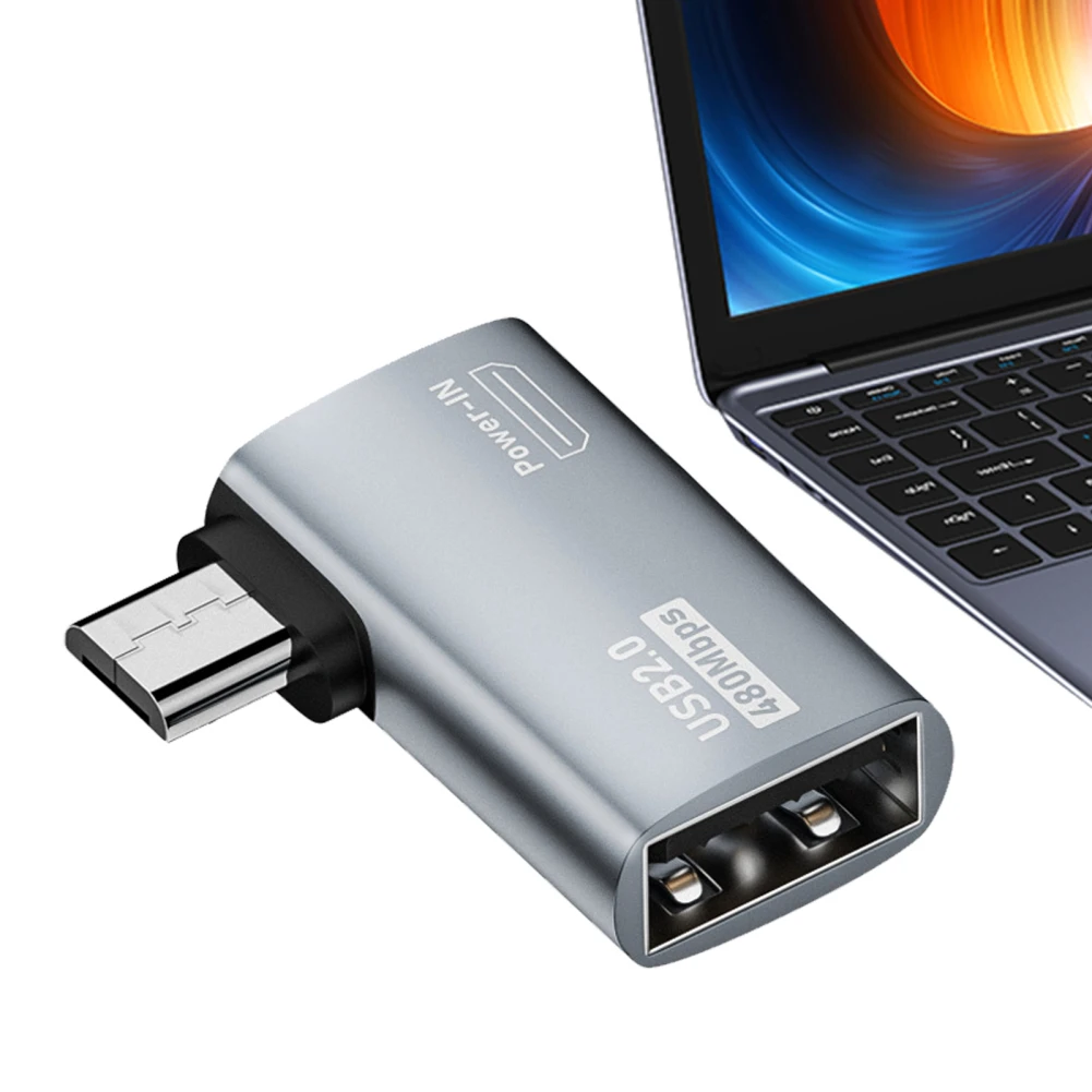 Кабель-адаптер 4K 90 градусов с левым углом питанием от микро USB к OTG