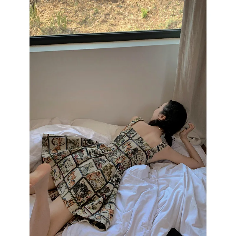 

Новинка 2022, летняя женская кофта во французском стиле с ретро-принтом, дизайнерская пляжная кофта с защитой от солнца, пикантное длинное пла...