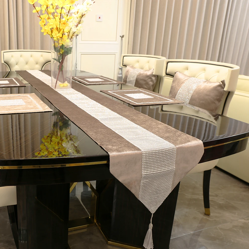 

Table Runner Pillowcase Napkin Champagne Modern Rhinestones Elegant Wedding Table Runner Luxurious Faux Soft Home Decor