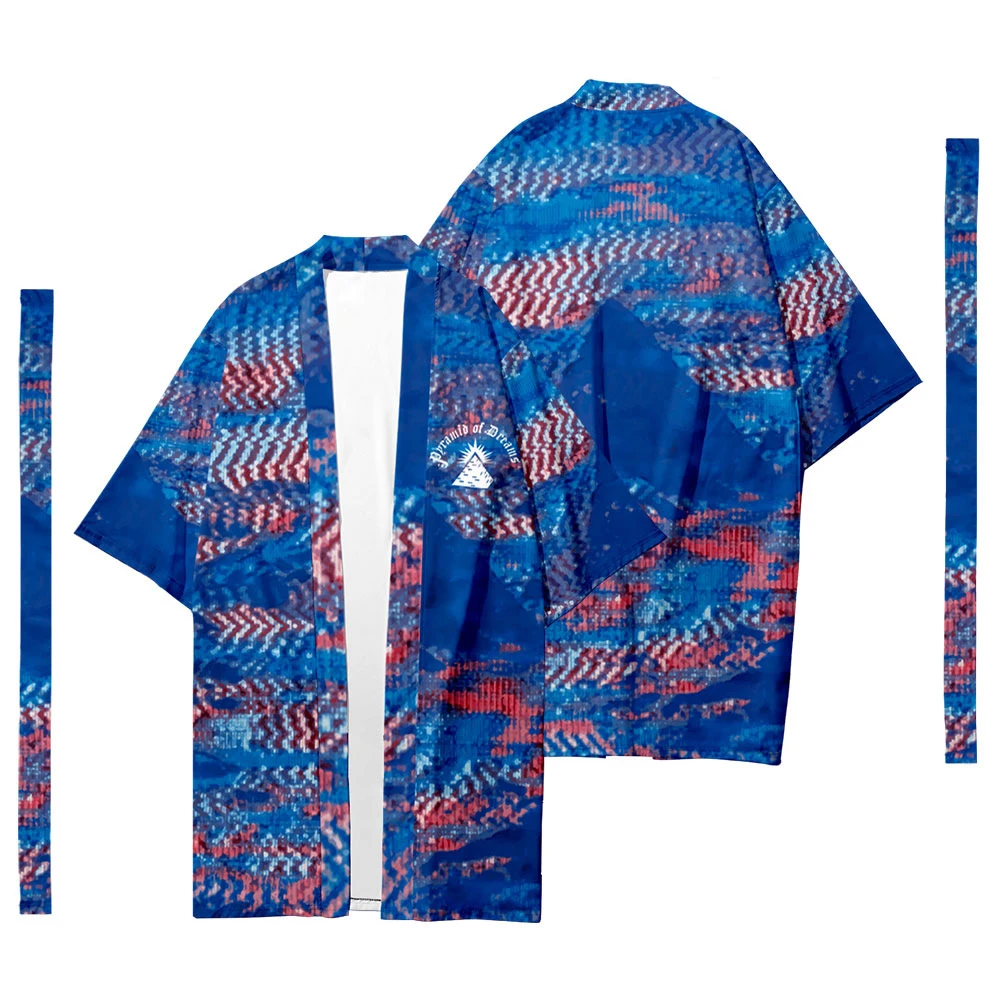 

Men's Japanese Long Kimono Cardigan Men's Samurai Costume Kimono Pyramid Pattern Kimono Shirt Yukata Jacket 3