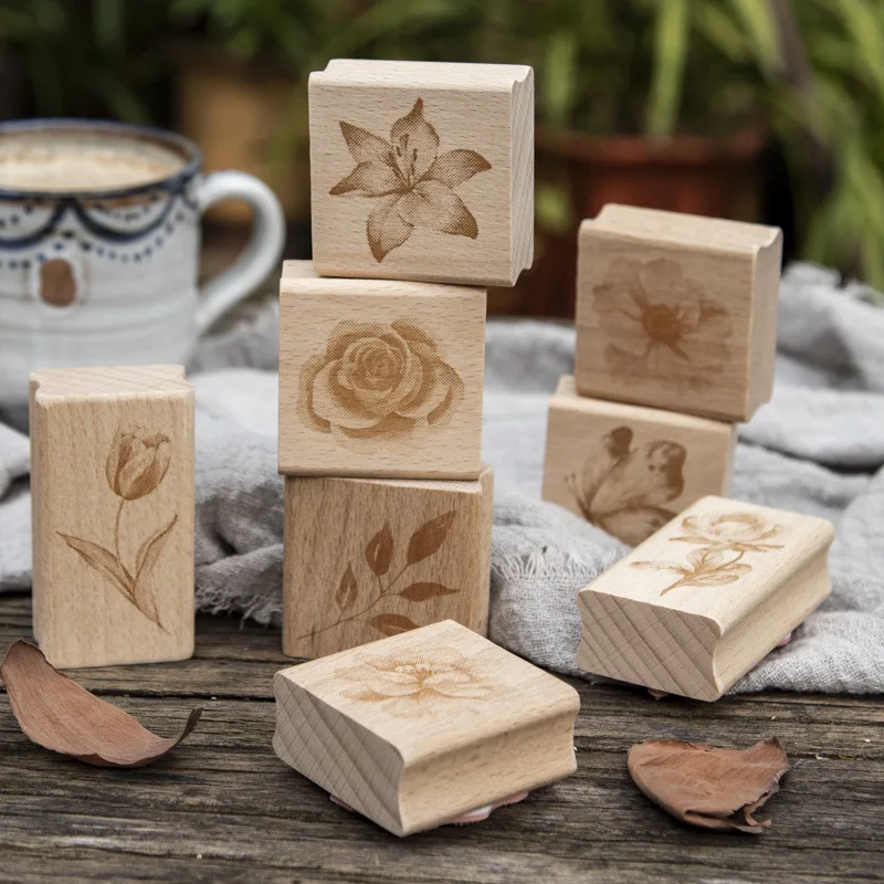 

1pcs/1set Vintage Wooden Stamp DIY Blossoms in Ink Stamps Set for Journaling Crafts Card Making Painting Teaching