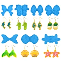 8 styles cartoon marine life series fishtail earring pendant silicone mold diy octopus starfish keychain drop glue mold