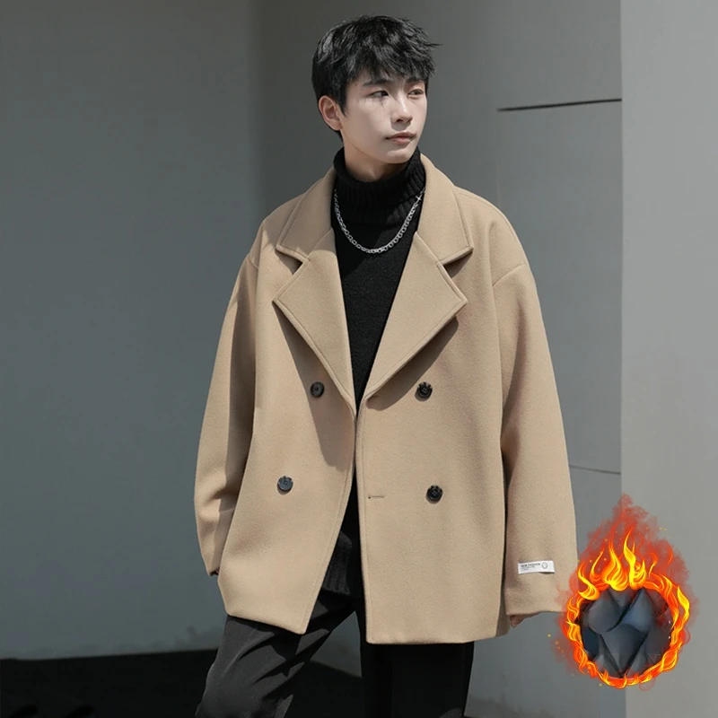 YASUGUOJI новое зимнее плотное теплое шерстяное пальто, мужское повседневное двубортное пальто, корейская мода, свободное Мужское пальто больш...