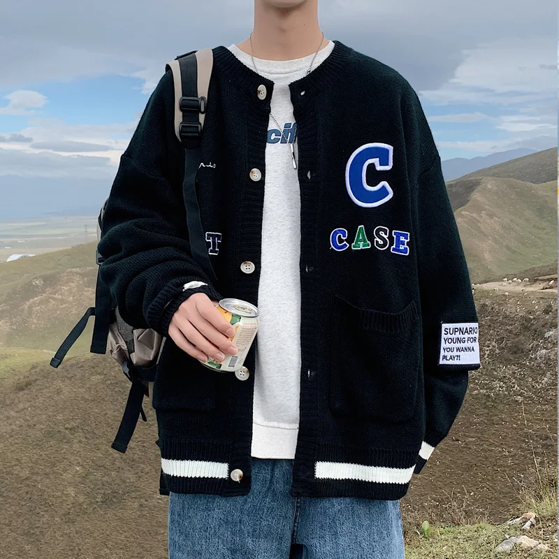 

Autumn and Winter New Men's Cardigan Sweater All-match Trend Baseball Uniform Loose Casual Long-sleeved Jacket