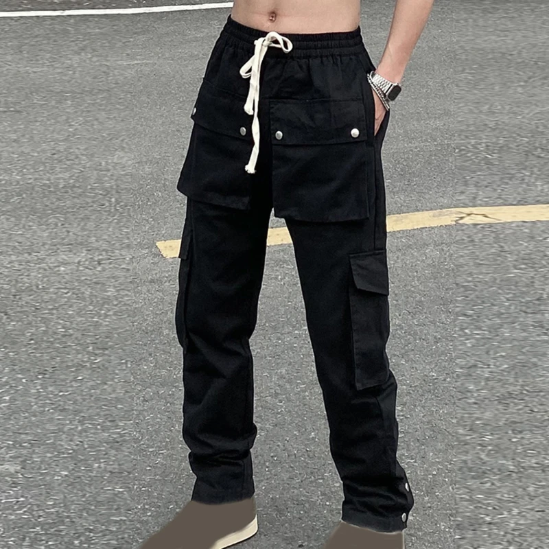 

Y2K Black Pants Streetwear Casual Techwear Korean Cargo Men Overalls Low Waist Joggers Trousers Sweatpants Clothes