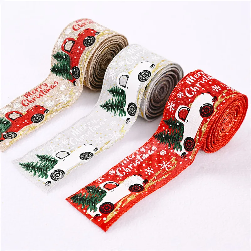 Christmas Burlap Ribbon Roll Xmas Tree Twine Streamer Ribbon Car Truck Red Plaid Tape for Christmas Gift Wrapping DIY Bow Craft images - 6