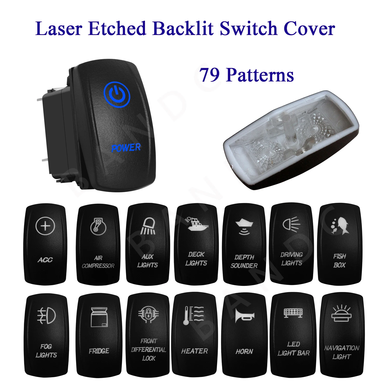 

1 Pcs Cover Cap Only! Laser Etched Cap for Car Boat Marine Yacht Bus RV Dashboard Rocker Switch, Auto Accessories