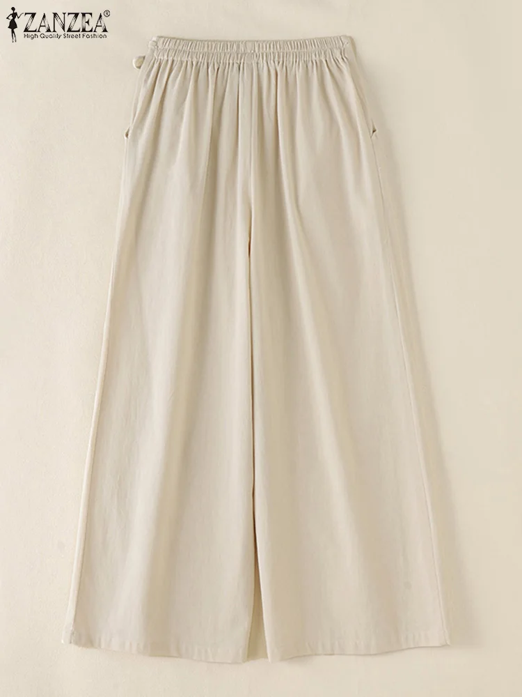 ZANZEA осенние мешковатые брюки с эластичной резинкой на талии женские винтажные