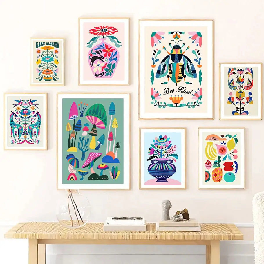 

Настенный постер в скандинавском стиле, Картина на холсте с изображением животных, грибов, пчелы, цветов, листьев, для гостиной, спальни, дек...