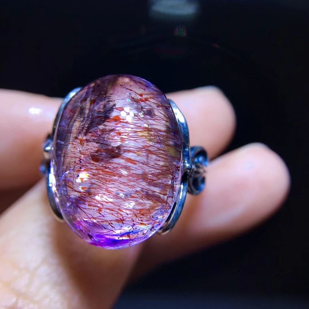 

Natural Red Super Seven 7 Lepidocrocite Quartz Adjustable Ring 19/14.2mm Fashion Rutilated Women Men Oval Jewelry AAAAAA