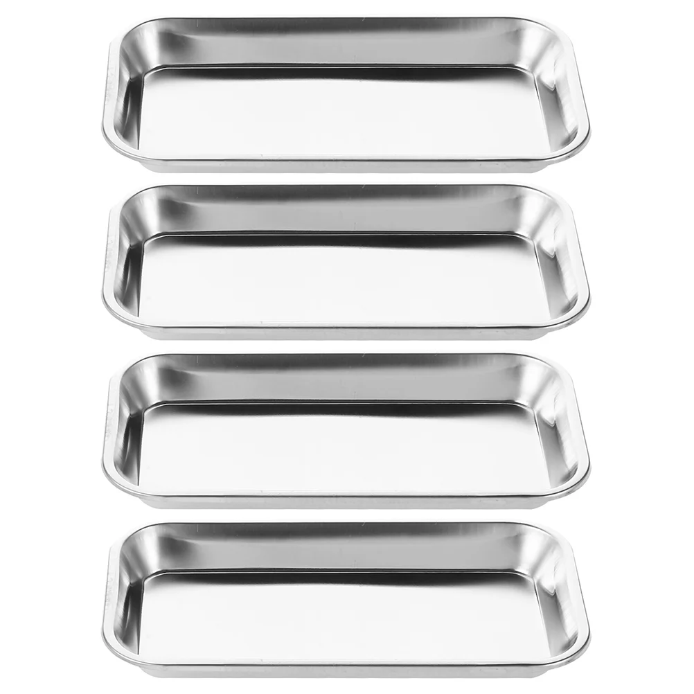

4 Pcs Square Plate Tray Medical Instrument Stainless Steel Tool Trays