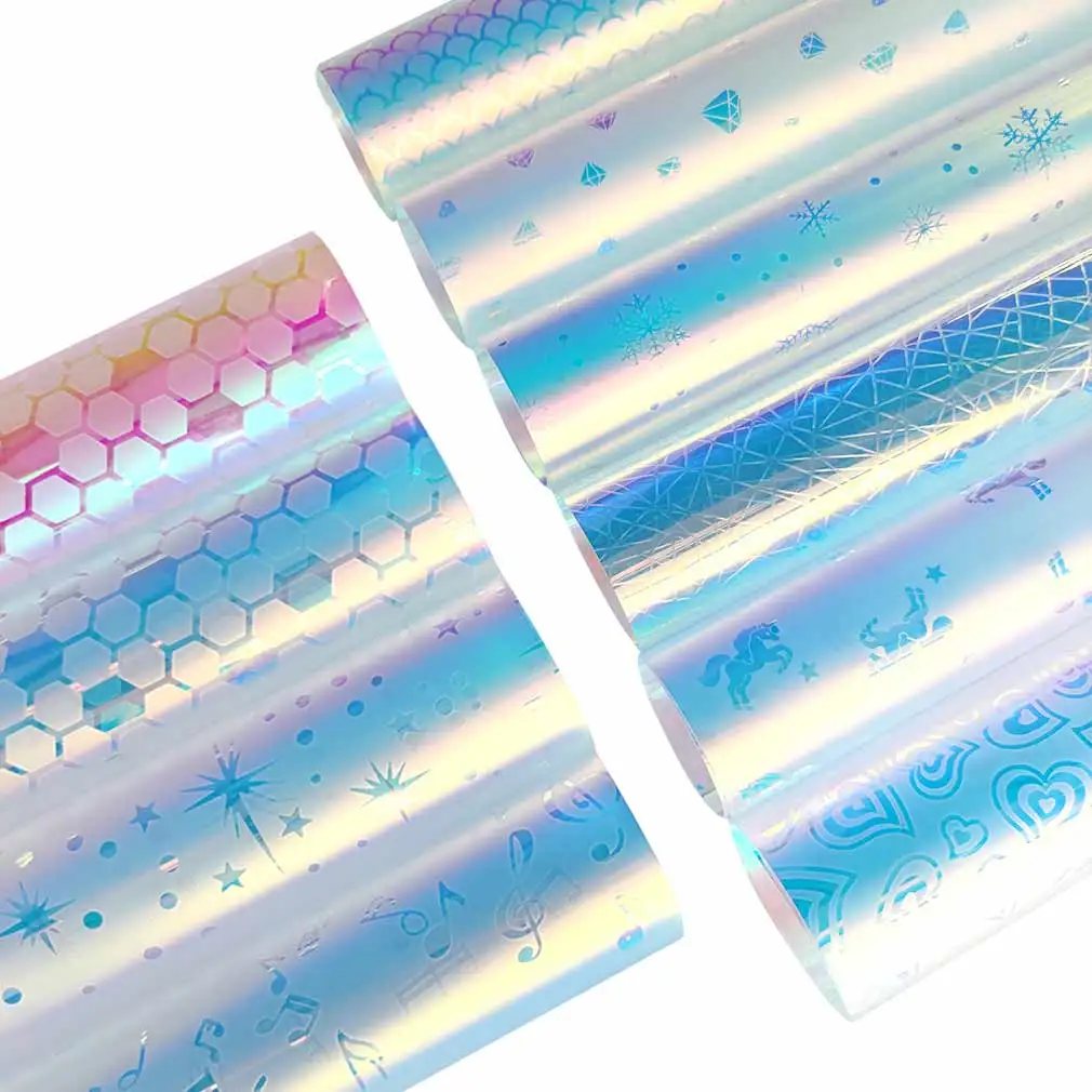 

Blue Magic Bright Color Embossed Various Pattern Transparent Holographic Faux Leather Sheets TPU for Keychains Handbags Crafts