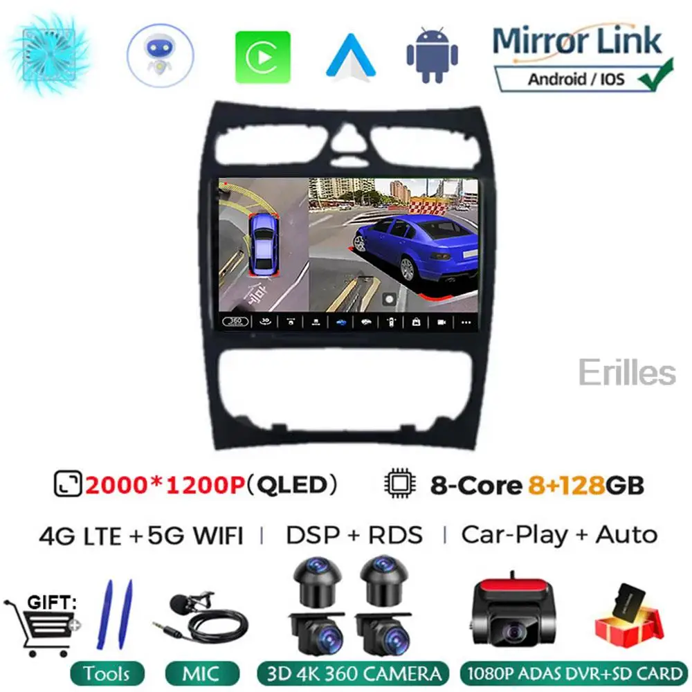 

Беспроводное автомобильное радио Carplay Android Auto для Mercedes Benz C Class CLK Class W203 W209 S203 A209 авторадио 4G WIFI DSP DVD
