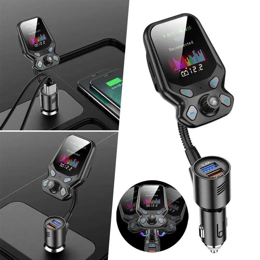 

FM Transmitter Bluetooth-compatible 5.0 Car MP3 Audio AUX Player Wireless Handsfree Car Kit with QC 3.0 Dual USB Car Charger