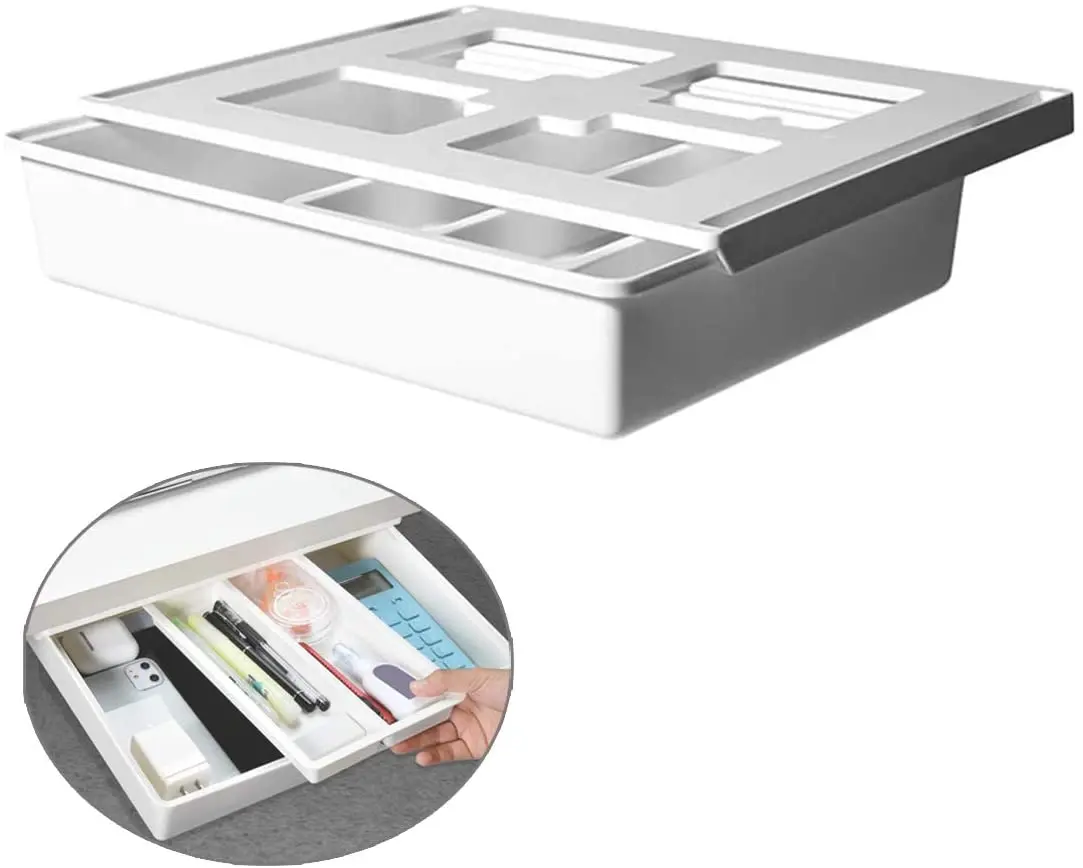 

Kitchen Self-Adhesive Under Desk Hidden Drawer Organizer Holder Under Desk Drawer Storage Big Pencil Tray Set for Office Bedroom